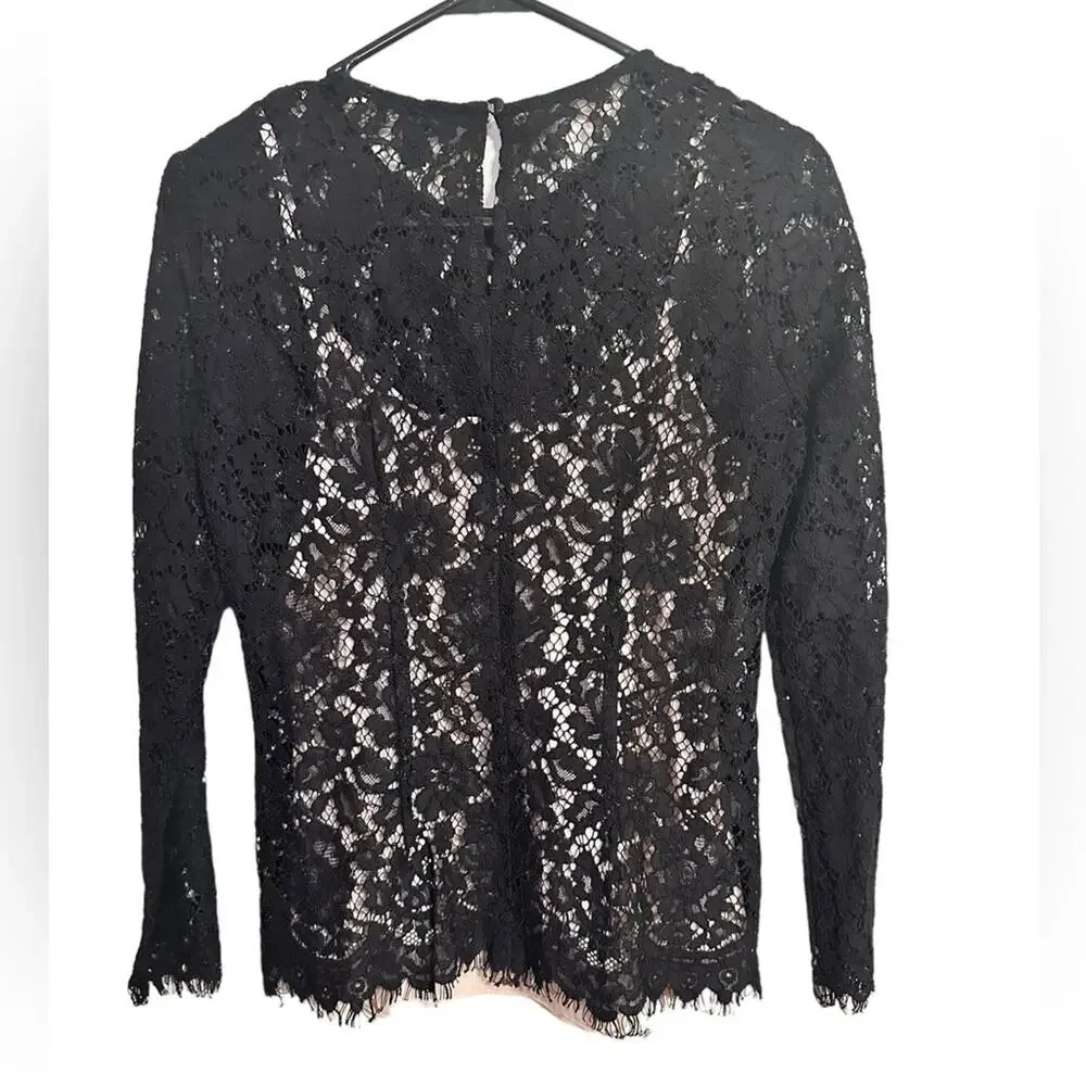 J. Crew Long Sleeve Black Lace Blouse Beige Camisole Size 0